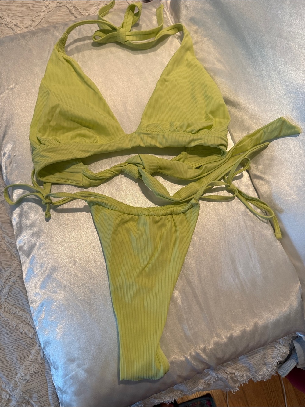 Victoria's Secret Lime Green Ribbed Triangle Bikini